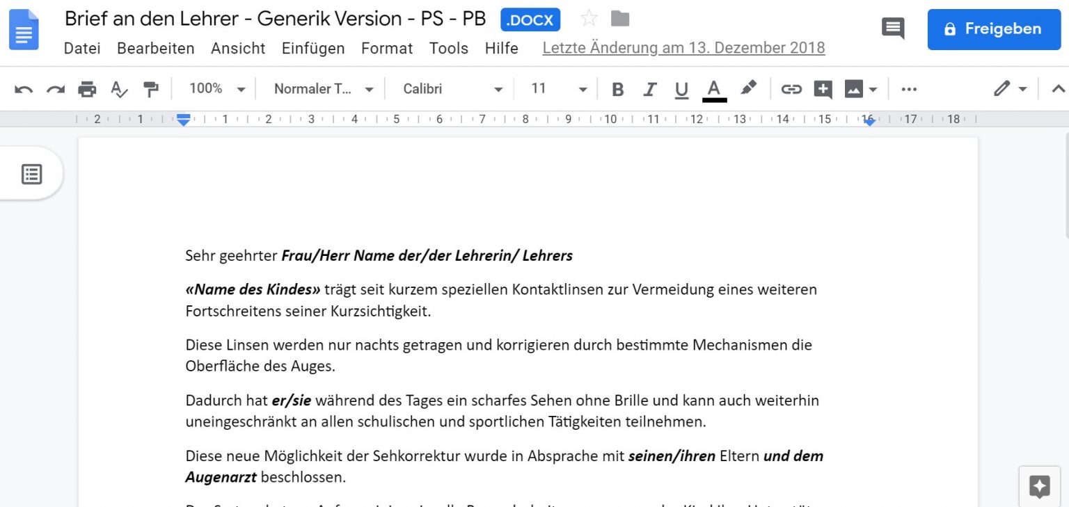 Brief an den Lehrer MyopiaCare